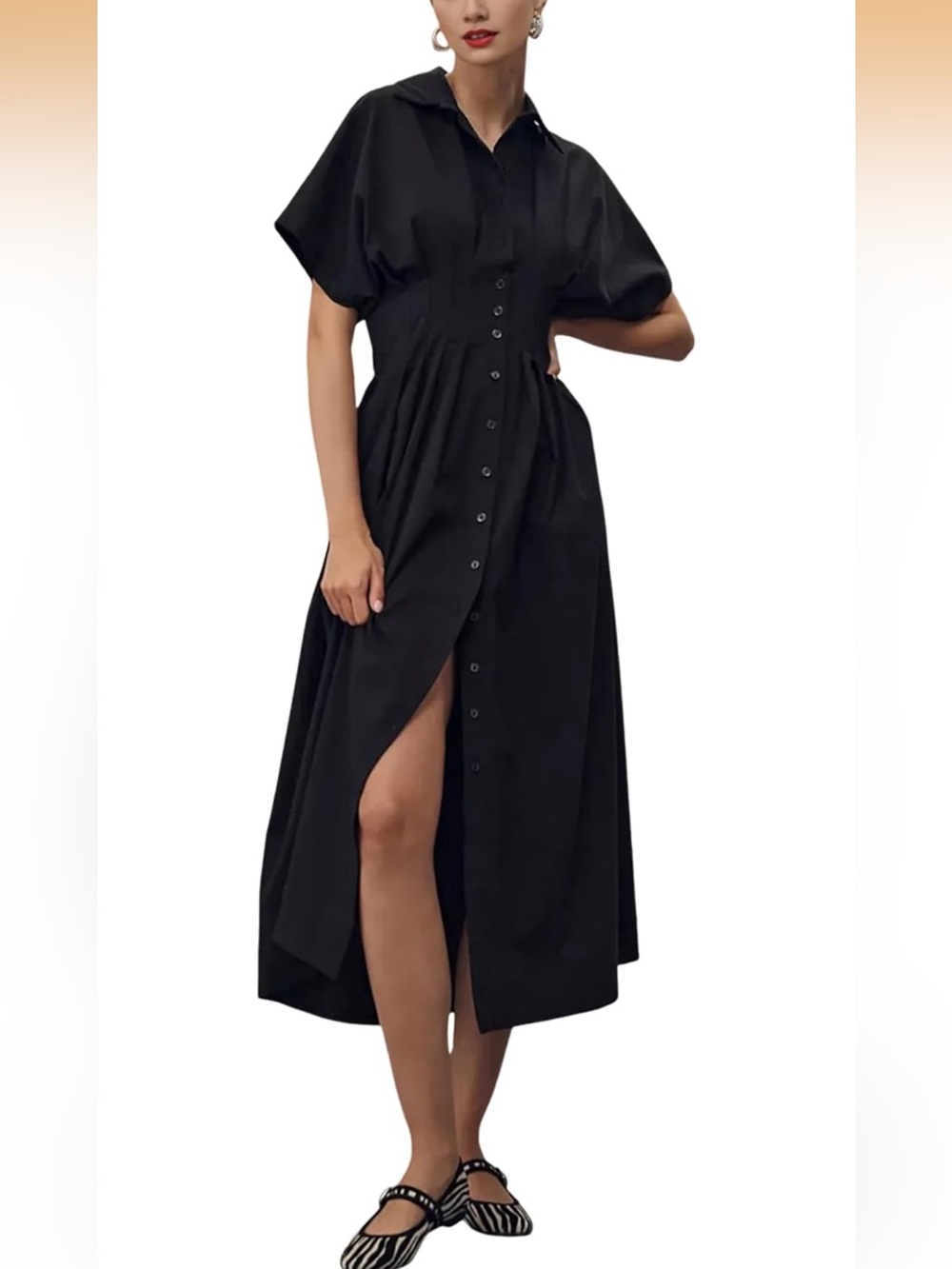 Yeokou Shirt Dress Summer Casual Short Sleeve Button Down XS. 2601/DC-1